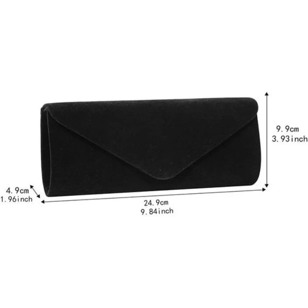 Velvet Evening Clutch Purse, Elegant Handbag for Wedding Party - Black